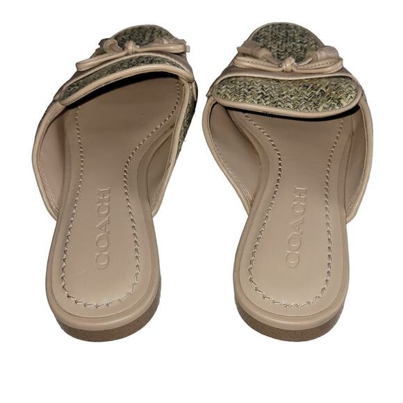 COACH Womens Mules Slipons Flip Flops Shoes Sandals Metallic Gold Silver Bow - Picture 3 of 4